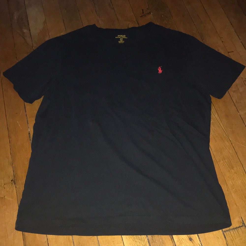 Polo by Ralph Lauren Men's Navy Crew Neck T‑Shirt with Red Pony Logo